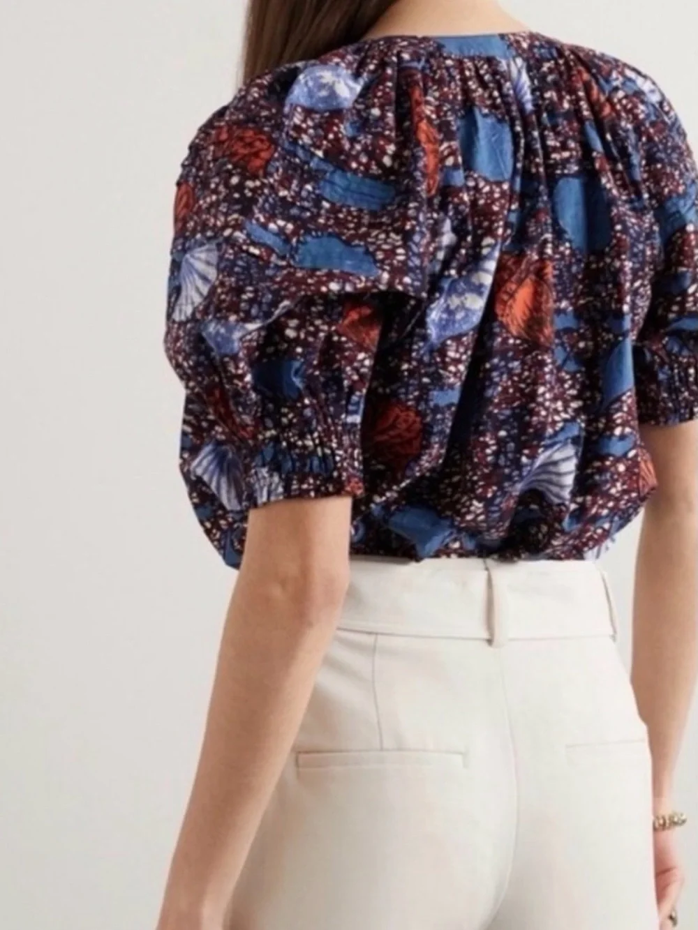Ulla Johnson Seashell Print Cotton Poplin Puff Sleeve Top Size 6
